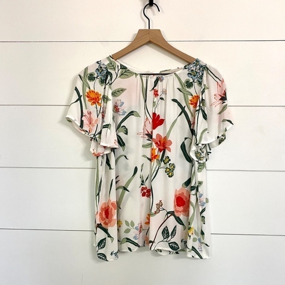 Loft Vibrant Floral Print Short Flouncy Sleeve Blouse Top, Women’s Size Medium - Picture 4 of 7